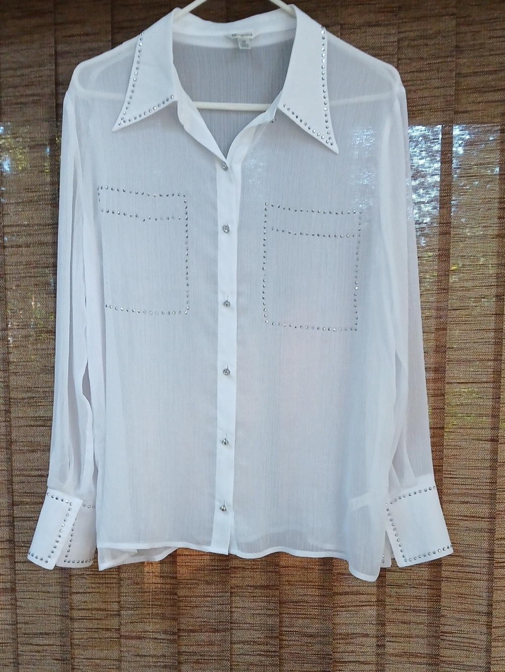 Versona White Sheer Stud-Trim Button-Down Shirt